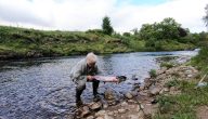 Allan about to release 9lb Salmon in Clump pool Slightly coloured Salmon in approx 4 to 5 weeks